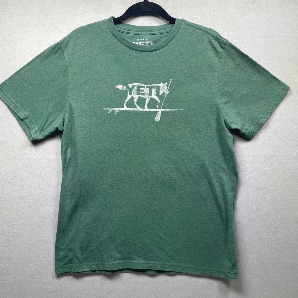 Yeti T-Shirt Mens Medium Green Graphic Dog Surfboard Paddle Short Sleeve Tee